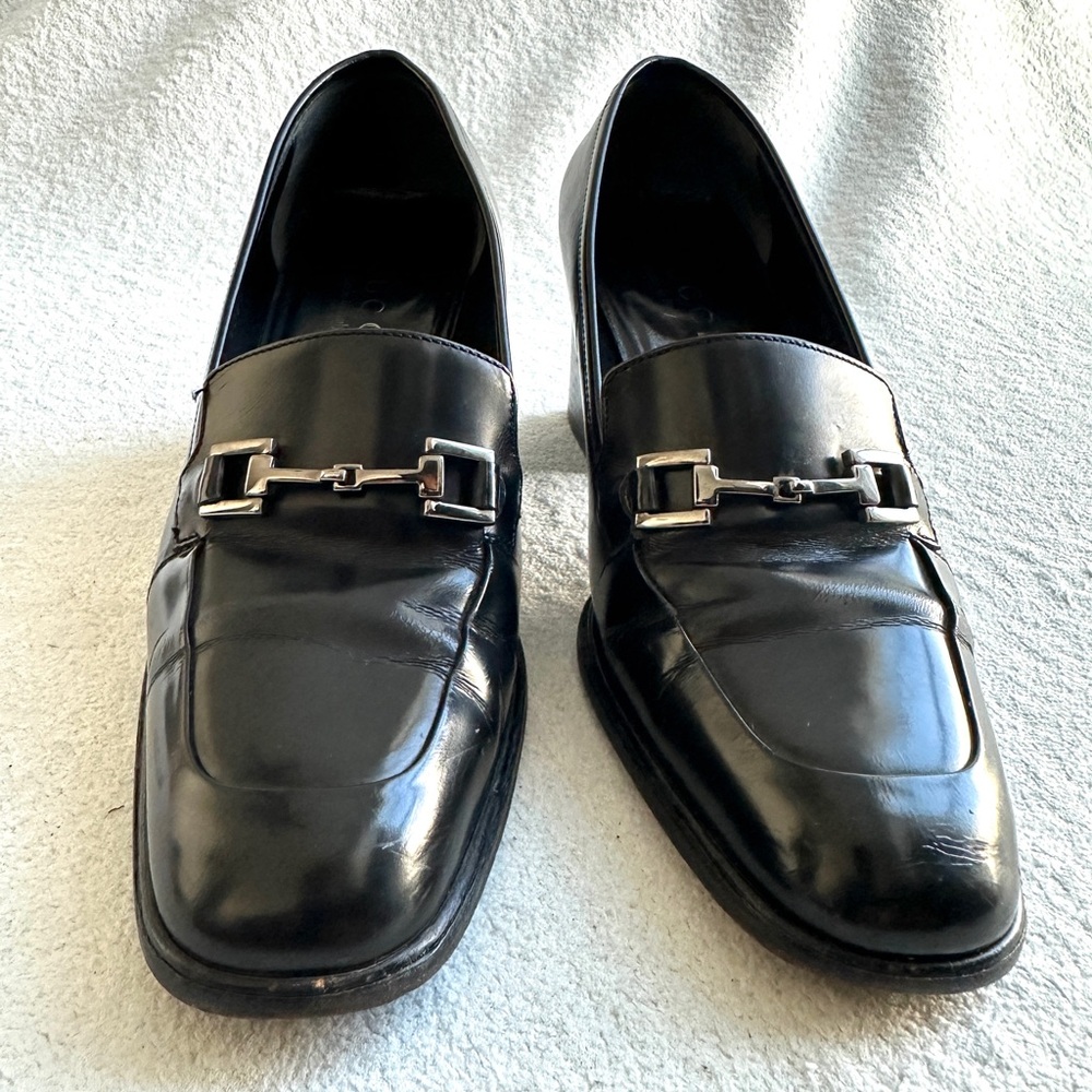 Vintage Gucci Horsebit Loafer Chunky Heel Black Leather Womens 6.5 - Picture 5 of 12